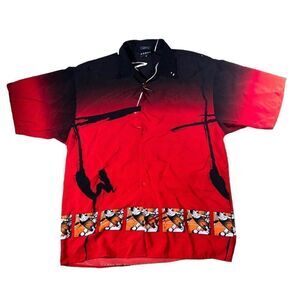 Koman Sport Vintage Y2K Anime Theme Button Down Red / Black‎ Men's XL